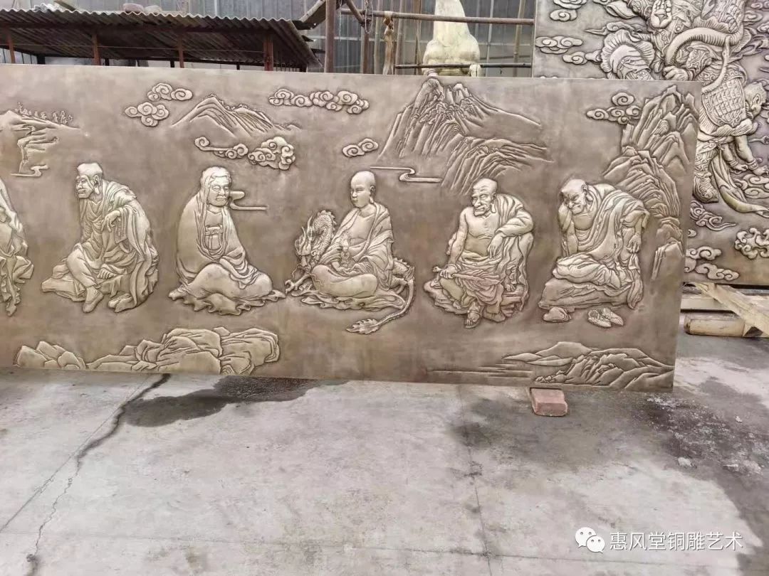 黃銅鍛銅浮雕畫 十八羅漢銅雕壁畫，定制寺院藝術(shù)的栩栩神韻